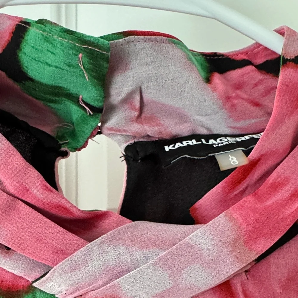 Karl Lagerfeld Sleeveless Floral Ruffle Tie-Neck Top - Pink, Red, Green, Black - Picture 3 of 7